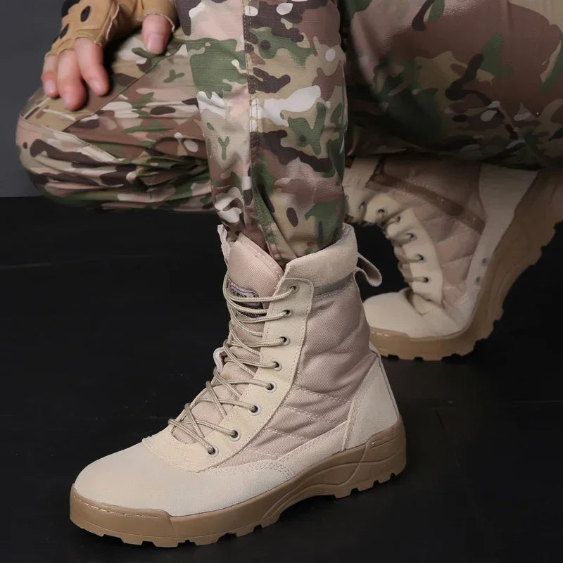 Men’s High-Top Breathable Leather & Mesh Tactical Combat Boots-HighTouch