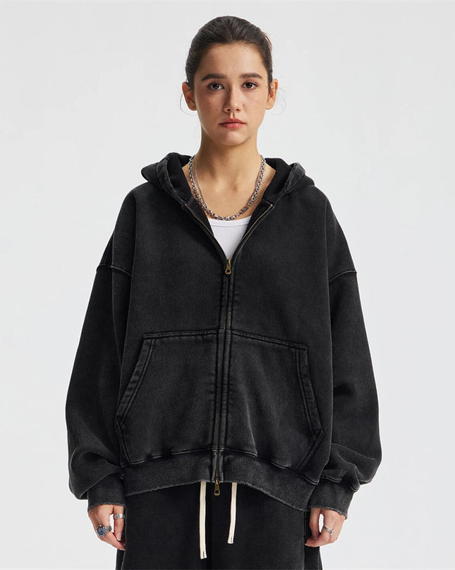 Unisex Heavy-Fleece Zip Hoodie 370 GSM | Retro Batik Wash