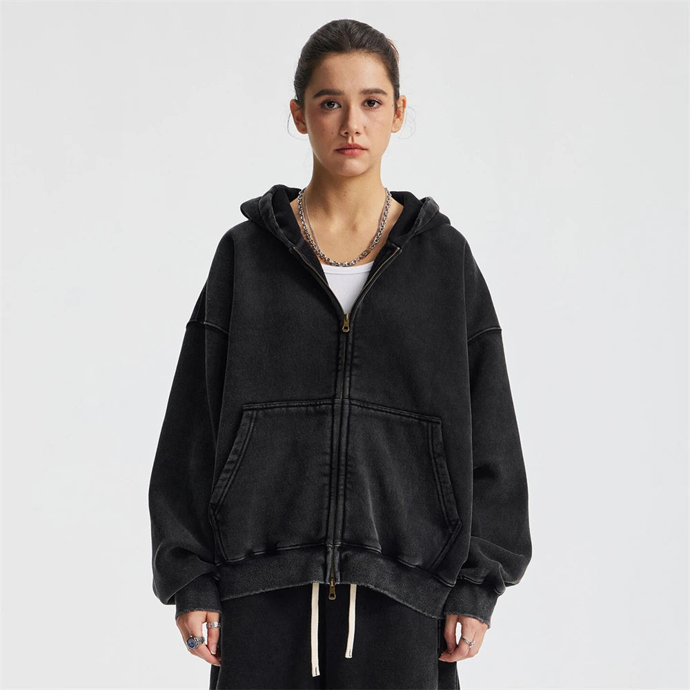 Unisex Heavy-Fleece Zip Hoodie 370 GSM | Retro Batik Wash