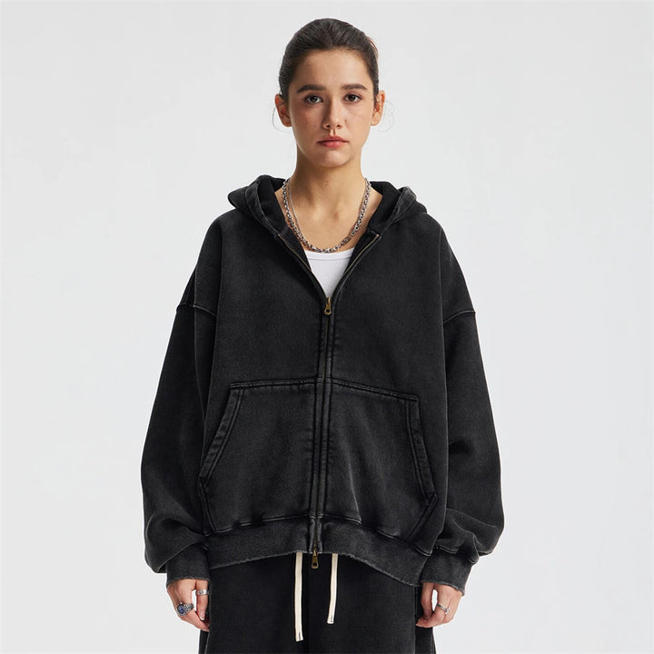 Unisex Heavy-Fleece Zip Hoodie 370 GSM | Retro Batik Wash-HighTouch