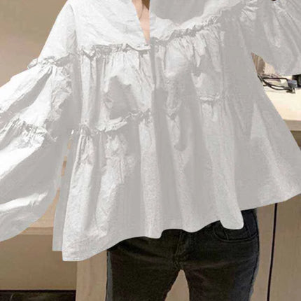 Zanzea Elegant Puff Sleeve Ruffle Blouse – Women’s Tunic Shirt