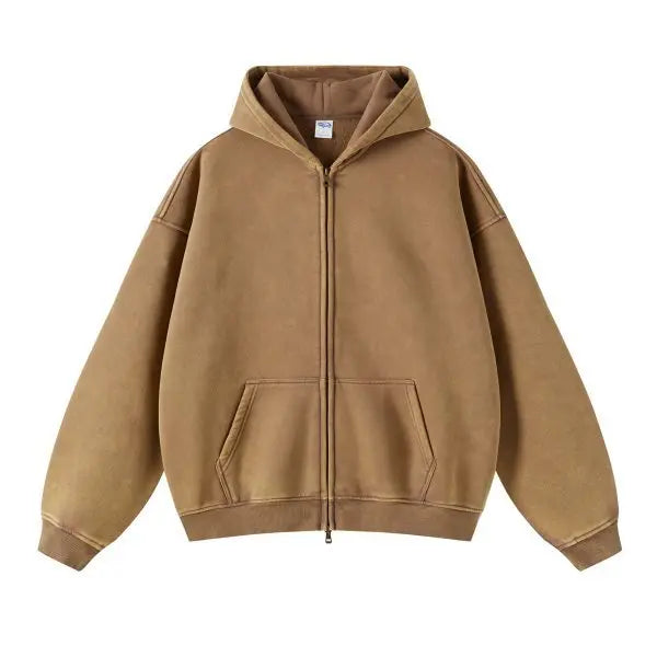 Luxury Batik‑Wash Full‑Zip Street Hoodie-HighTouch