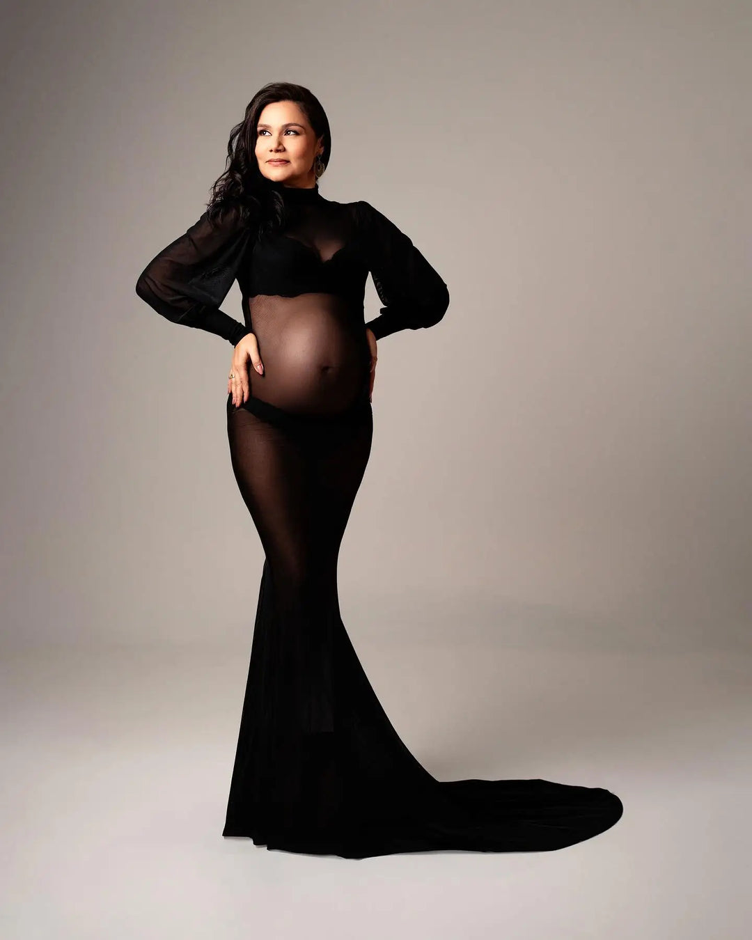 Lace Maternity Dress Photoshoot Summer Long Sleeve Maxi Gown