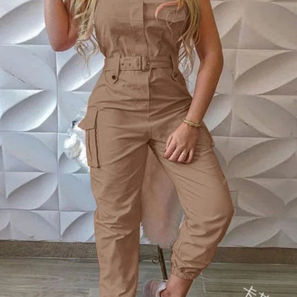 Sleeveless Cargo Jumpsuit with Drawstring Waist