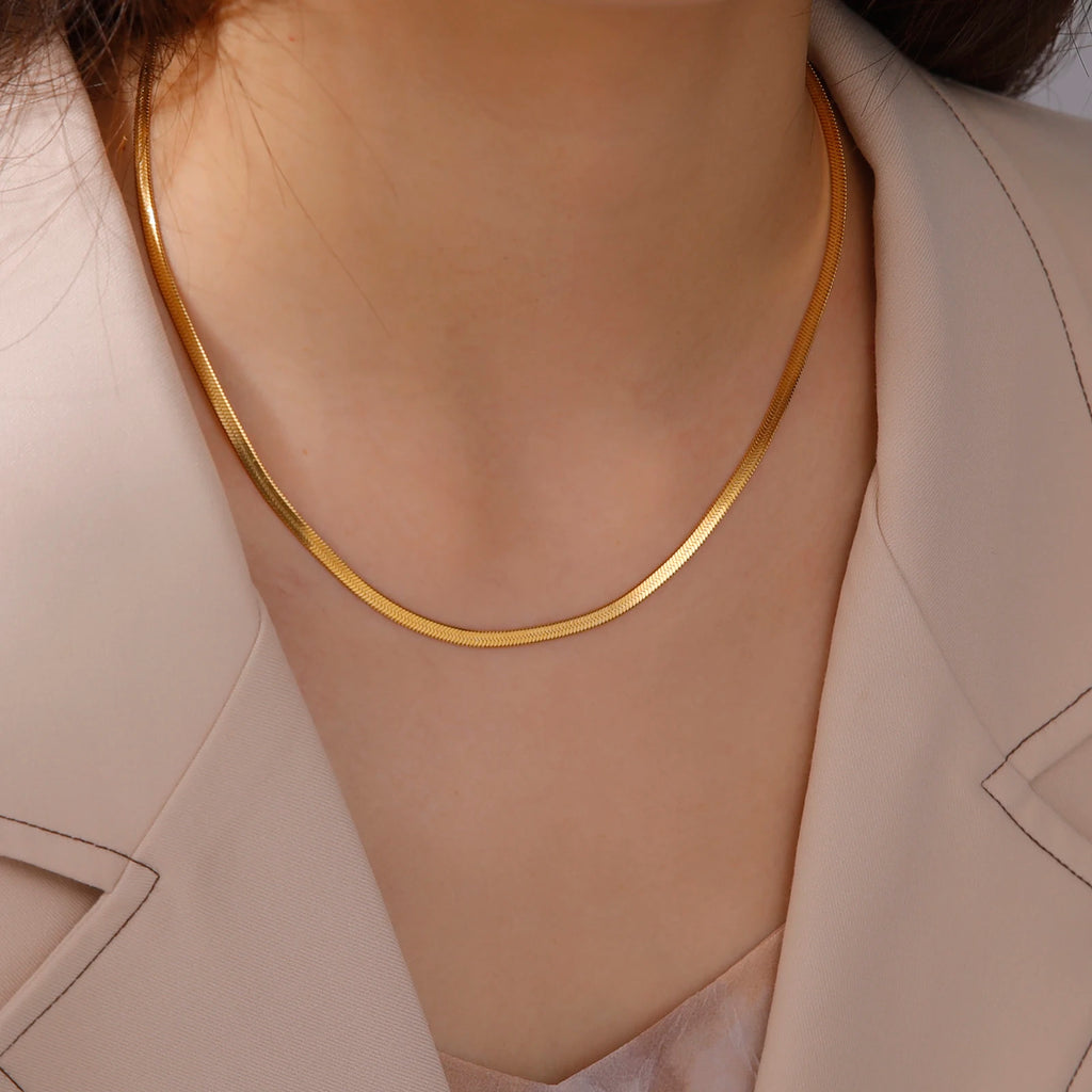 Gold Colour Stainless Steel Snake Chain Necklace-HighTouch