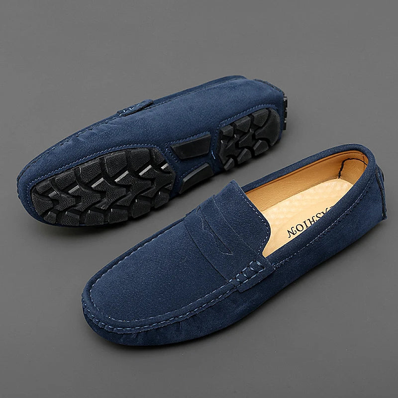 Soft Suede & Leather Slip-On Loafers-HighTouch