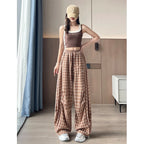 Harajuku Plaid Wide‑Leg Women’s Joggers – Y2K High‑Waist Casual Trousers-HighTouch