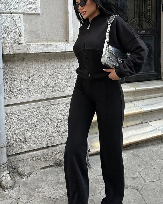 Women’s Matching Zipper Jacket & High-Waist Jogger Set