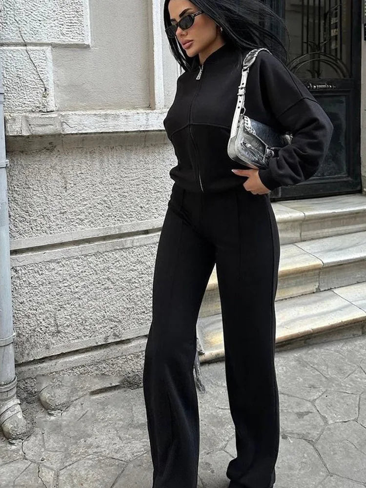 Women’s Matching Zipper Jacket & High-Waist Jogger Set-HighTouch