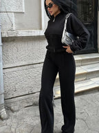 Women’s Matching Zipper Jacket & High-Waist Jogger Set-HighTouch