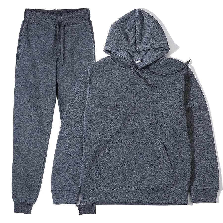 Men’s Solid Color Hoodie & Jogger Tracksuit Set-HighTouch
