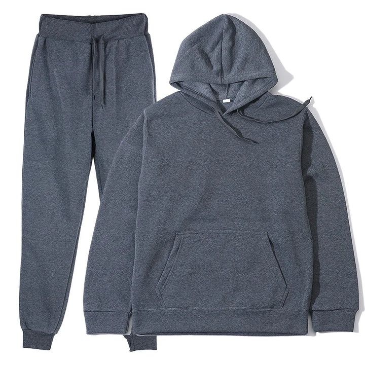 Men’s Solid Color Hoodie & Jogger Tracksuit Set-HighTouch