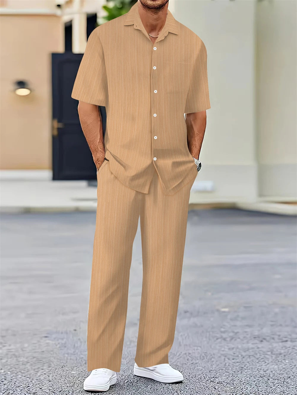 Men’s Summer Business Casual Set – Classic Shirt & Trousers-HighTouch