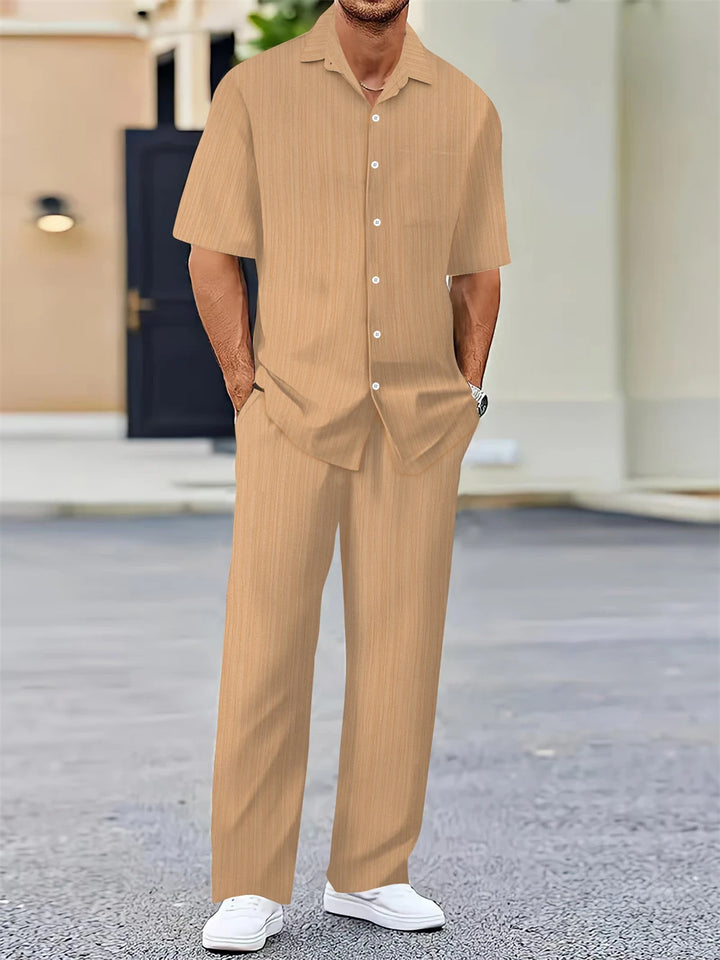 Men’s Summer Business Casual Set – Classic Shirt & Trousers-HighTouch