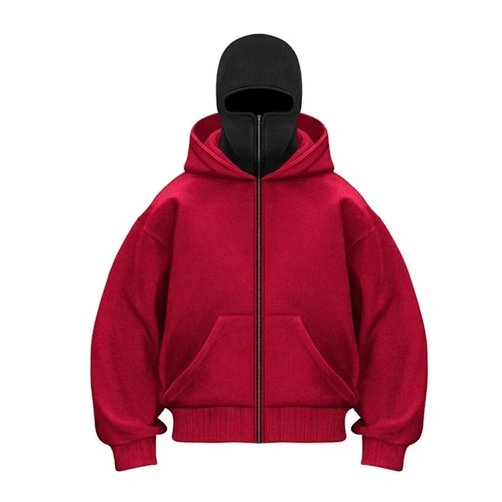 Winter Balaclava Hoodie Unisex Y2K Double Hood Zip Sweatshirt