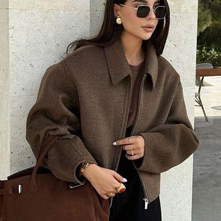 Vintage Brown Wool Zip Jacket