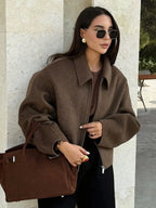 Vintage Brown Wool Zip Jacket-HighTouch