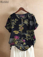 ZANZEA Floral Cotton Tunic – Summer Casual Caftan Top-HighTouch
