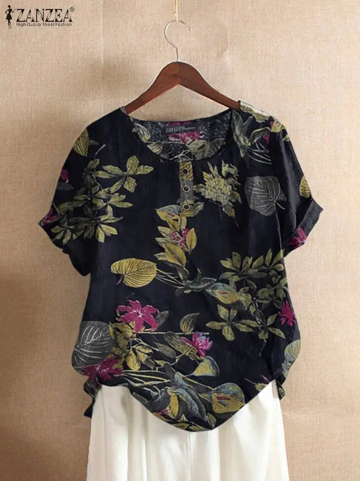 ZANZEA Floral Cotton Tunic – Summer Casual Caftan Top-HighTouch