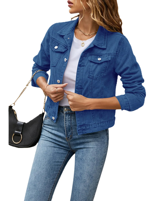 Slim-Fit Button-Down Denim Jacket – Cropped Denim Jacket