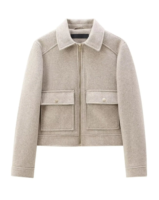 Women's Winter Zipper Jacket - Elegant Short Street Coat with Pockets