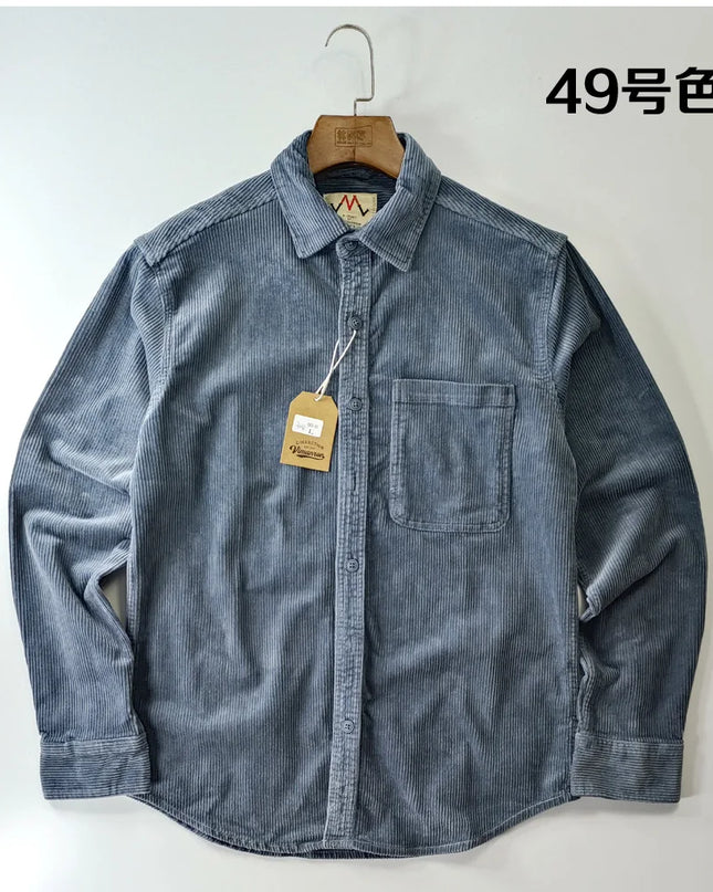 Vintage Retro Corduroy Button-Down Shirt Men –  Cotton Long Sleeve