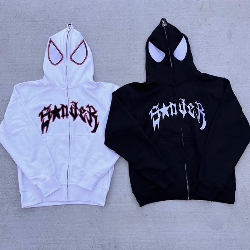 Y2K Spider Graphic Zip-Up Hoodie Unisex-HighTouch