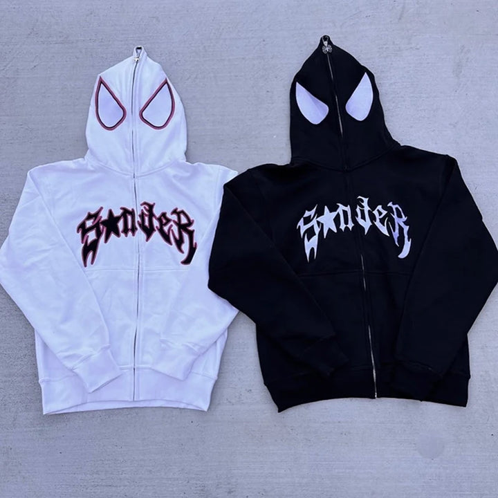 Y2K Spider Graphic Zip-Up Hoodie Unisex-HighTouch