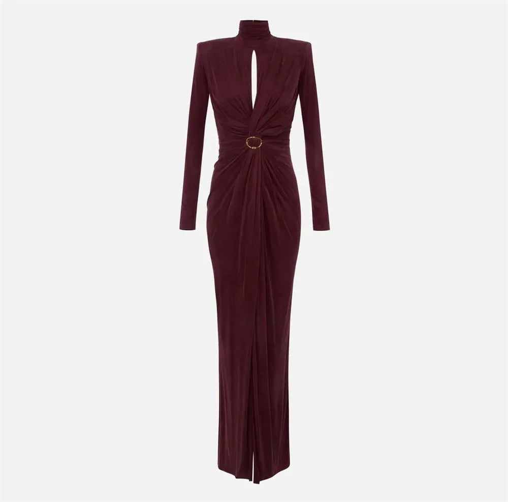 Women’s High Neck Mermaid Evening Gown Long Sleeve Elegant Dress-HighTouch