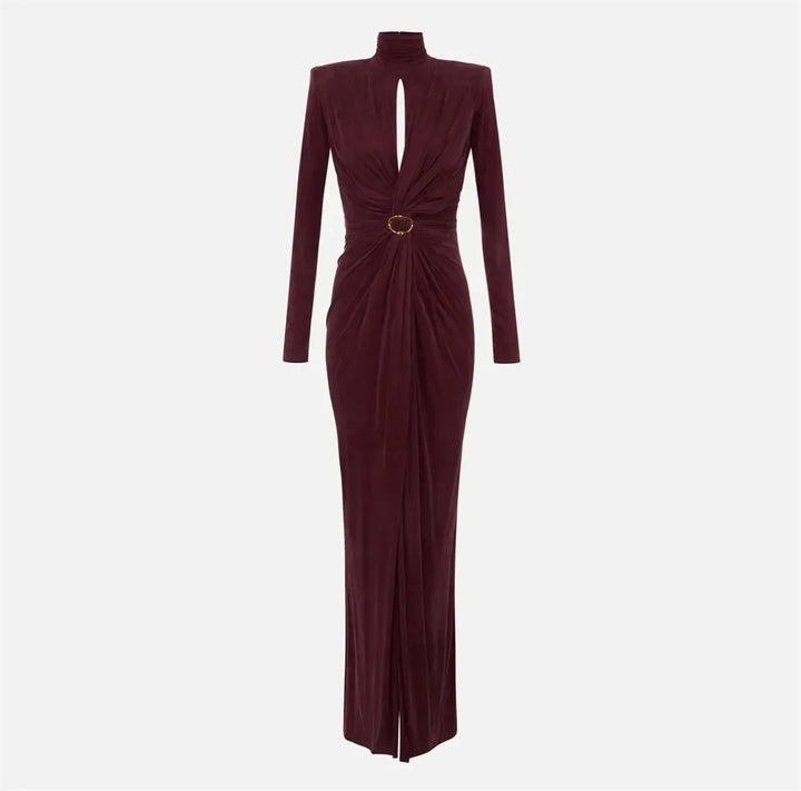Women’s High Neck Mermaid Evening Gown Long Sleeve Elegant Dress-HighTouch