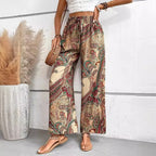 Fashionable Wide-Leg Elastic Waist Printed Pants for Women-HighTouch