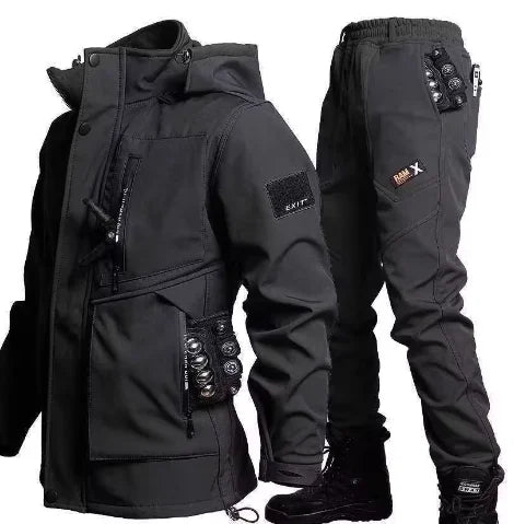 Men'S Motorcycle Jacket With Autumn And Winter Velvet Training Set Anti-Wear Waterproof Cold Resistant Jacket