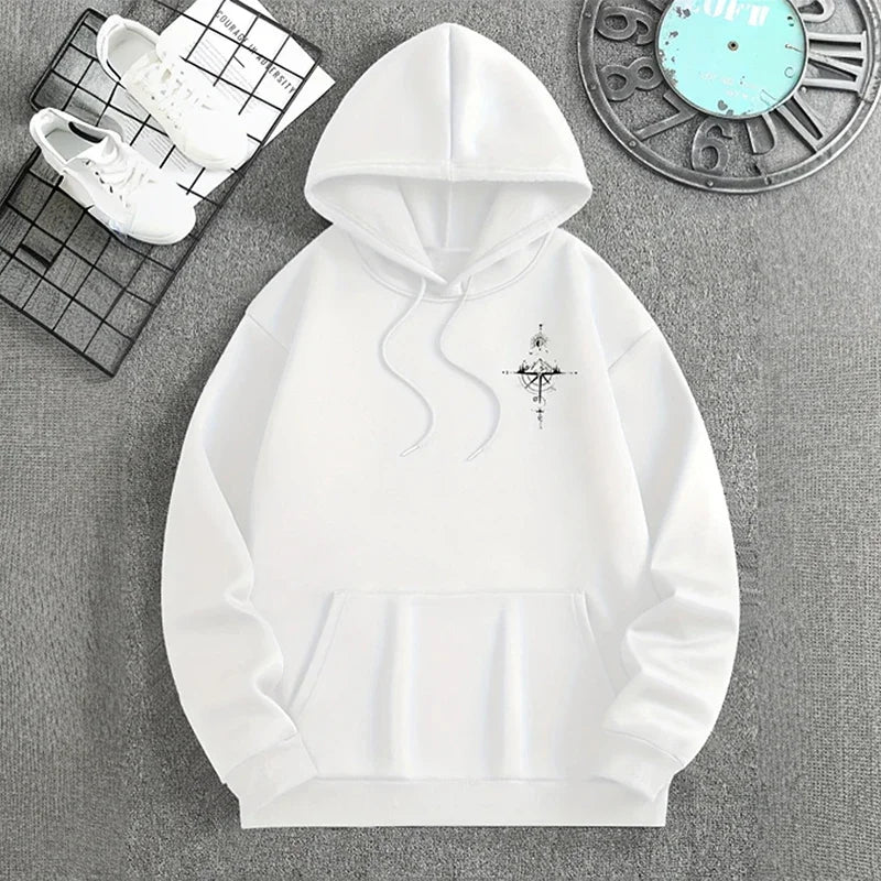 Men’s Vintage Compass Print Hoodie-HighTouch