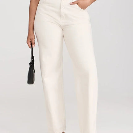 High Waisted White Stretch Straight Leg Jeans
