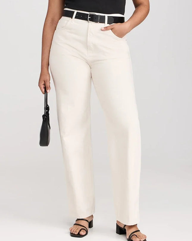 High Waisted White Stretch Straight Leg Jeans