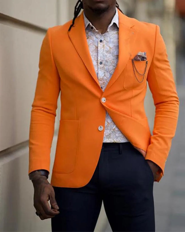 Men’s Single-Breasted Slim Solid Blazer – Big Pocket Casual Suit Jacket