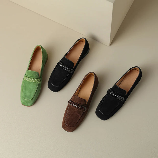 Genuine Leather Square-Toe Women’s Loafers