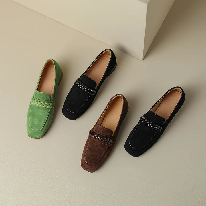Cowhide Leather Square-Toe Women’s Loafers-HighTouch