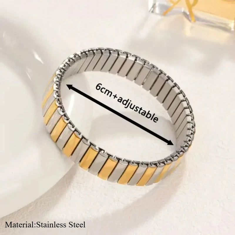 Gold Colour Titanium Steel Heart Elastic Bracelet