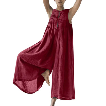 Oversized Chiffon Wide‑Leg Jumpsuit – Sleeveless V‑Neck Summer Romper