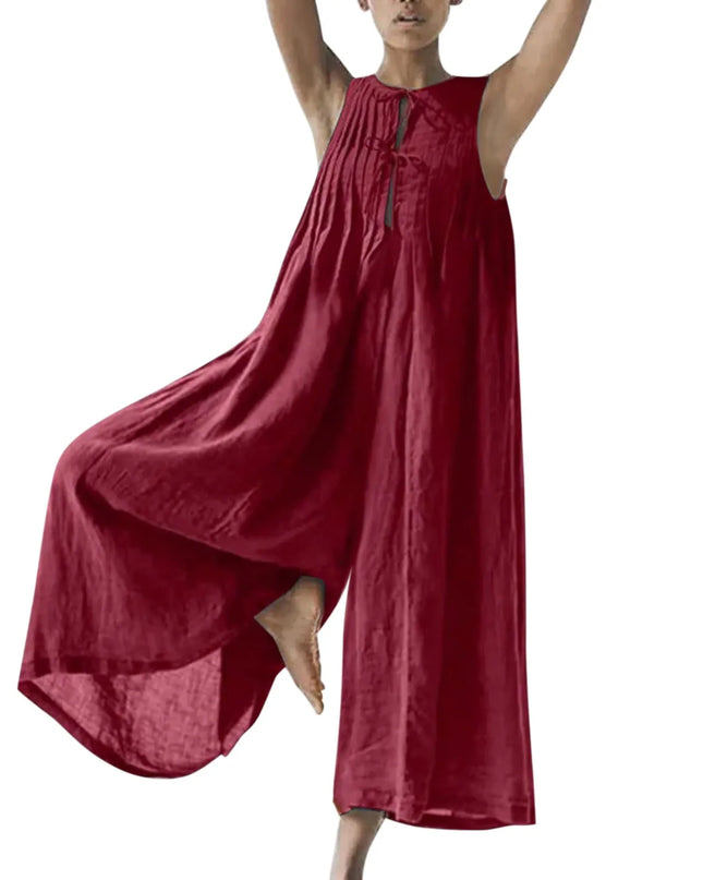 Oversized Chiffon Wide‑Leg Jumpsuit – Sleeveless V‑Neck Summer Romper