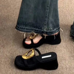 Women’s Metal-Detail Thick-Heel Platform Slides-HighTouch