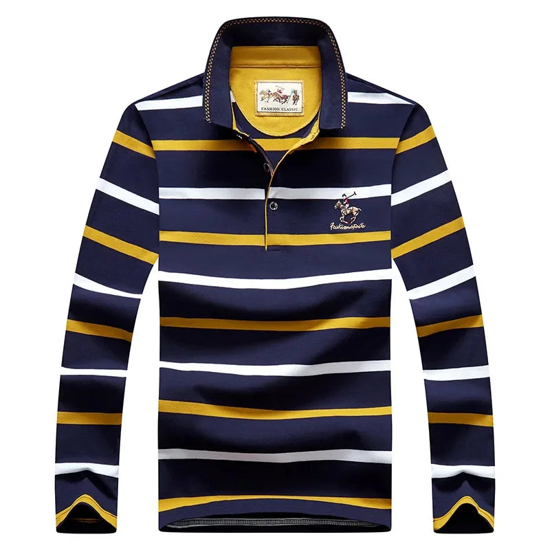 Spring Men Polo Shirt Cotton Long Sleeve Stripe Polo Shirt Men Autumn Embroidery Casual Fashion Polo Shirt Business T-shirts Men-HighTouch