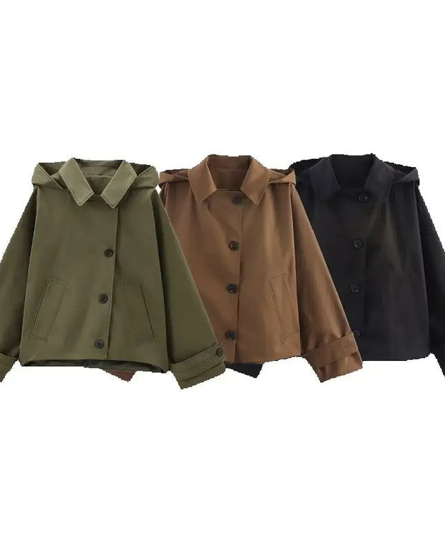 Men’s Hooded Lapel Single-Breasted Short Trench Coat