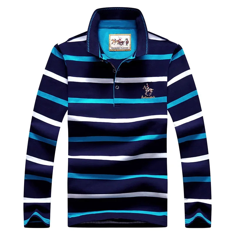 Spring Men Polo Shirt Cotton Long Sleeve Stripe Polo Shirt Men Autumn Embroidery Casual Fashion Polo Shirt Business T-shirts Men-HighTouch