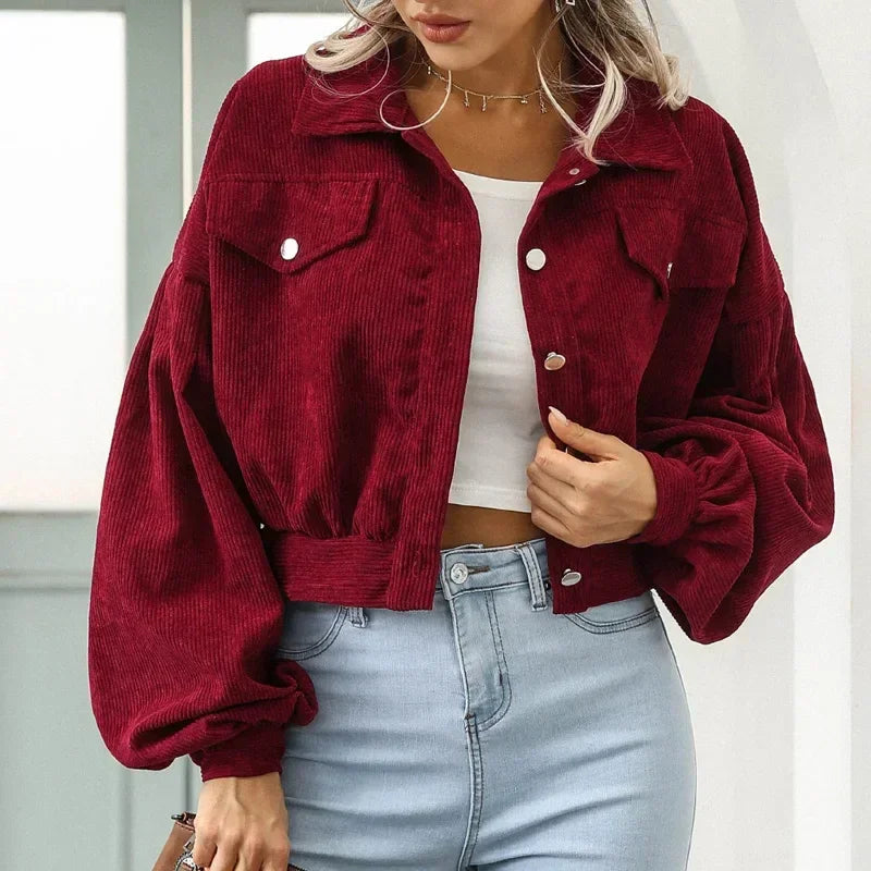 Women’s Corduroy Cropped Overshirt with Boxy Fit