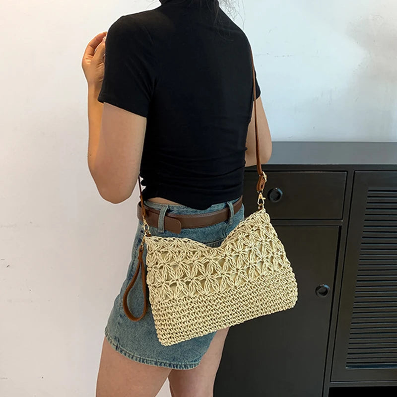 Stylish Straw Crossbody Bag – Woven Shoulder Purse