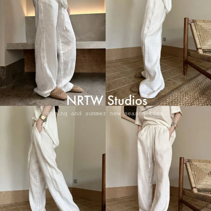 Women's White High-Waisted Wide-Leg Casual Pants – Lightweight & Comfortable