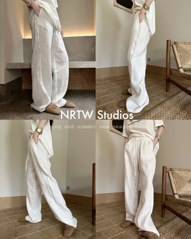 Women's White High-Waisted Wide-Leg Casual Pants – Lightweight & Comfortable