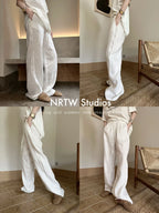 Women's White High-Waisted Wide-Leg Casual Pants – Lightweight & Comfortable-HighTouch